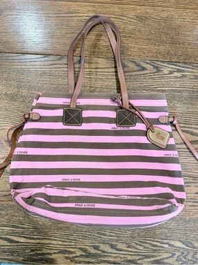 Dooney & Bourke Pink and Brown Striped Canvas Tote